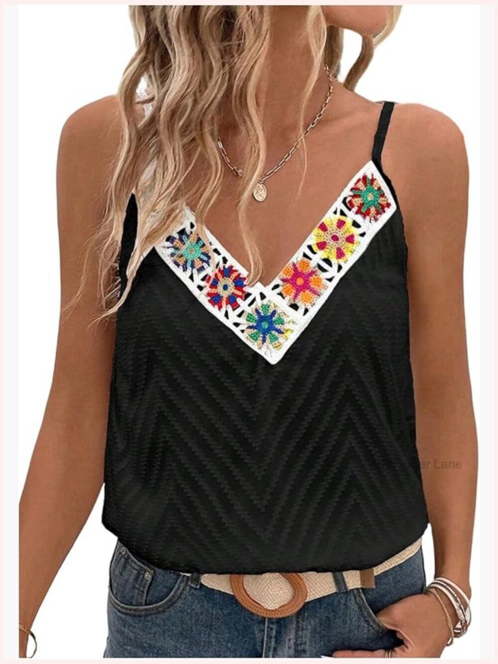 Floral V-Neck Tank Top Cami Summer Beach Vacation Top